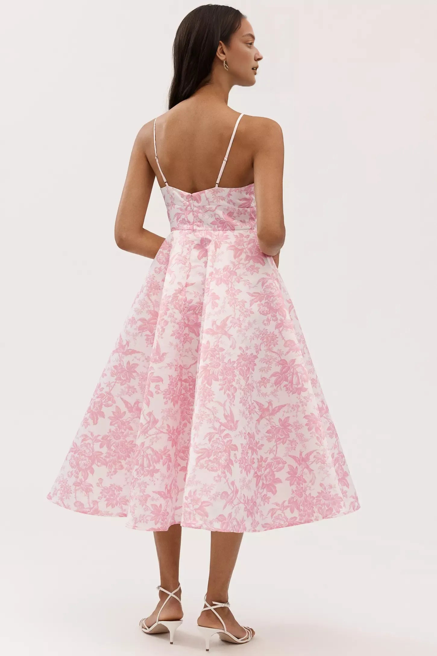 Robe Weitese A-Line Satin Midi Dress Spaghetti Straps Rose Floral Maxi Dress Robe de bal